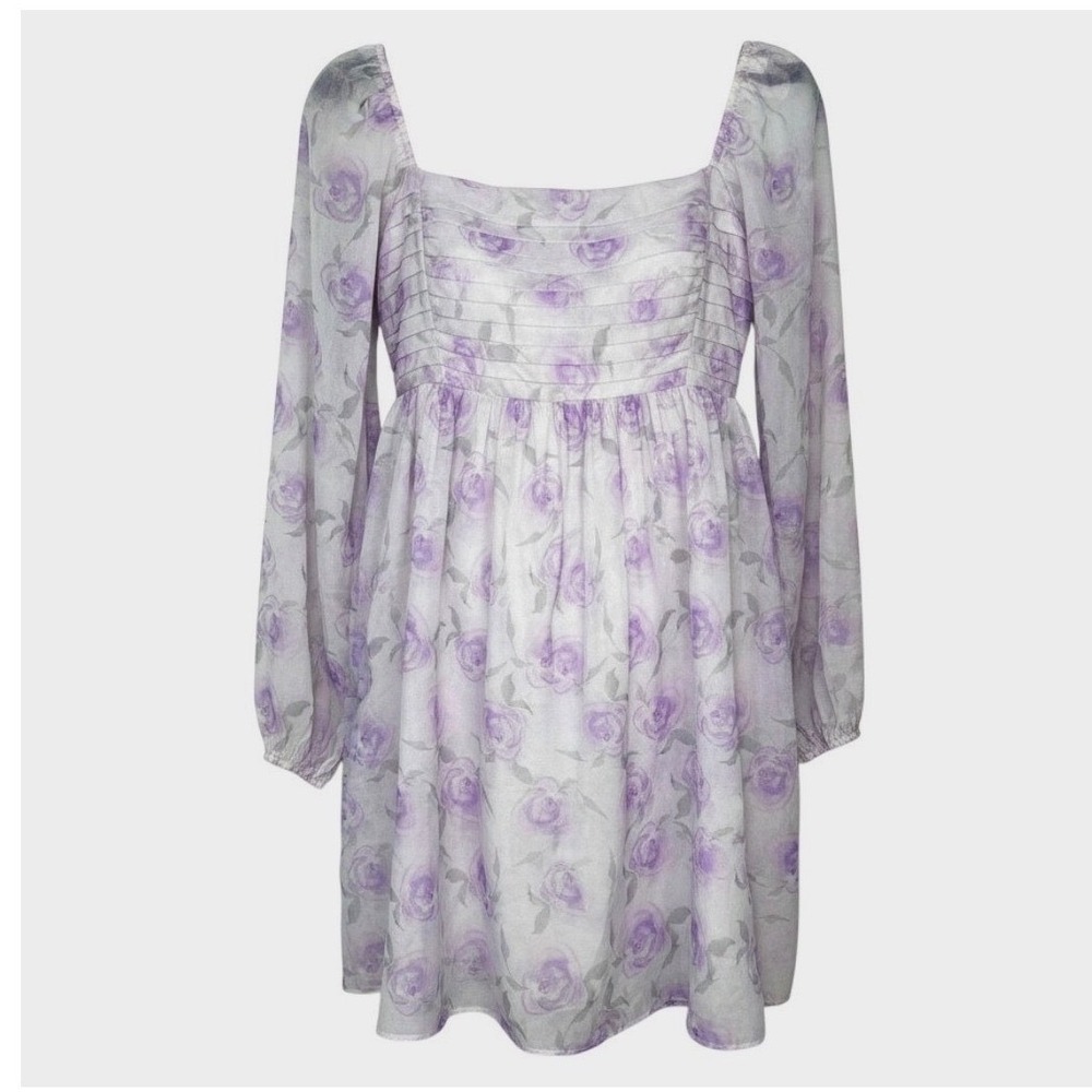 Audrey Parks Francesca's Purple Floral Babydoll Whimsical M Mini Dress TFD80086
